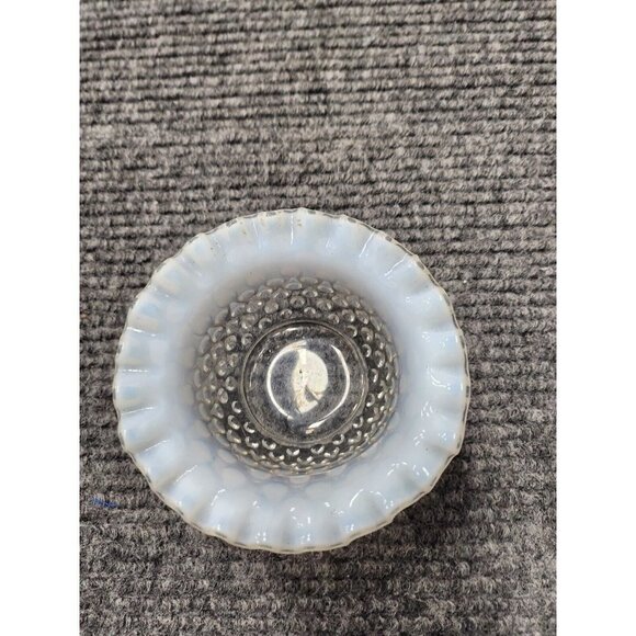 Vintage Fenton White French Opalescent Glass Hobnail Bowl Round Ruffle Edge - Picture 2 of 8